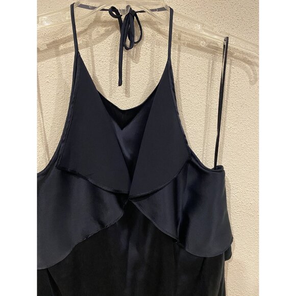 Theory Silk Tank Top Womens Medium Black Halter Ruffle Detail Sleeveless Blouse - Picture 3 of 6